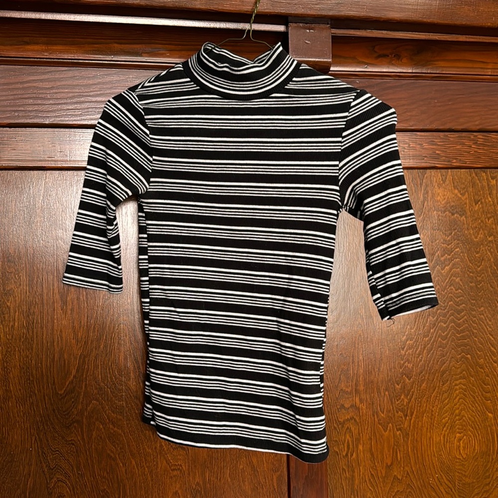 Zara mock neck short sleeve striped t-shirt